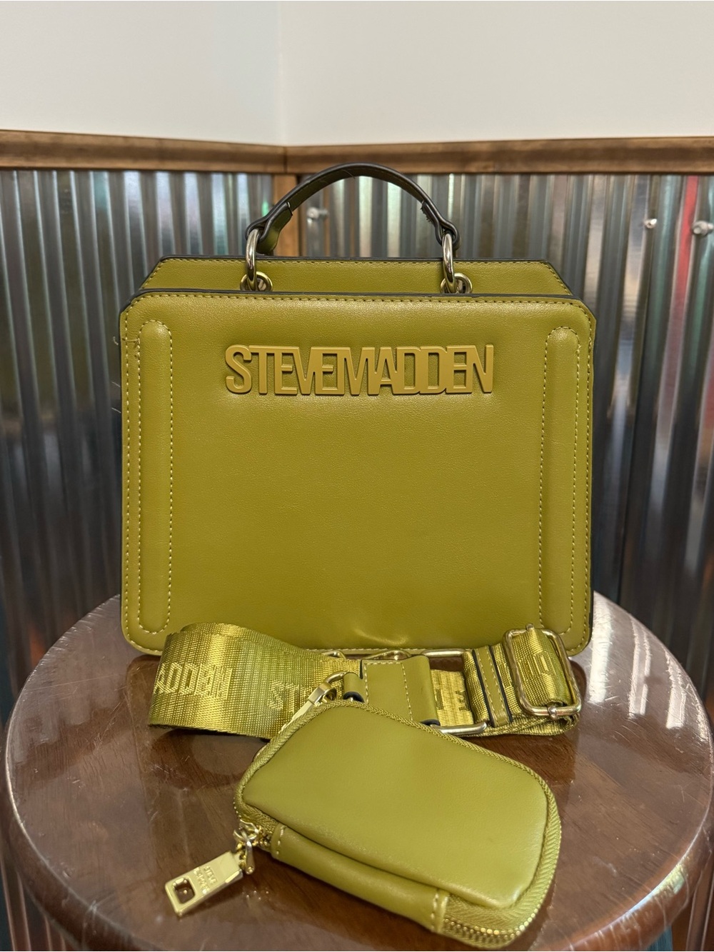 Small Olive Green Steve Madden Bevelyn Satchel Crossbody Bag